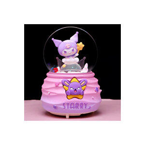 Kuromi Orta Boy Kar Küresi Işıklı, Müzikli, Pembe, 12x8 Pembe