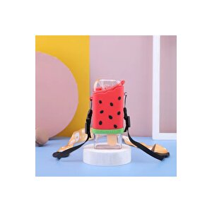 Karpuzlu Dondurma Askılı Ve Pipetli Suluk, Kırmızı, 18x6- Karpuz