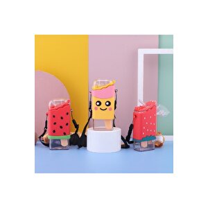 Karpuzlu Dondurma Askılı Ve Pipetli Suluk, Kırmızı, 18x6- Karpuz