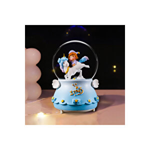 Yıldızlar Orta Boy Kar Küresi Işıklı, Müzikli, Mavi, 12x8 Mavi