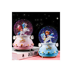 Yıldızlar Orta Boy Kar Küresi Işıklı, Müzikli, Mavi, 12x8 Mavi