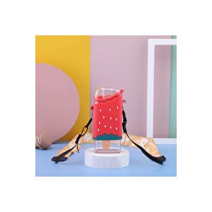 Çilekli Dondurma Askılı Ve Pipetli Suluk, Kırmızı, 18x6- Çilek