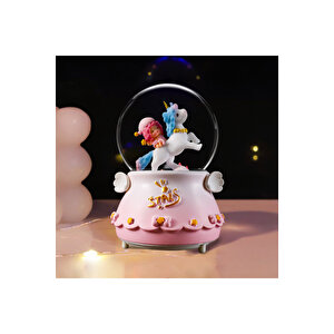 Yıldızlar Orta Boy Kar Küresi Işıklı, Müzikli, Pembe, 12x8 Pembe