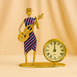 Müzisyen Kadın Metal Masa Saati, Mor, 20x14 Mor