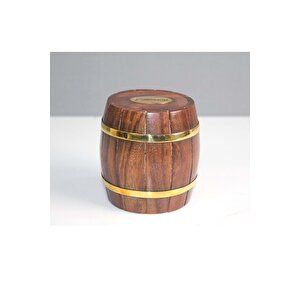 Ahşap Mini Fıçı Kumbara Pirinç Detaylı, 10x7