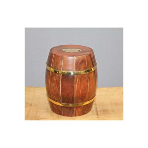 Ahşap Küçük Fıçı Kumbara Pirinç Detaylı, 12x10