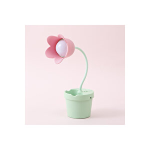 Laleli Masa Lambası Ve Kalemlik, Pembe, 35x10, Pembe