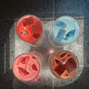 Buzlu Kahve Jel Mum Cam Bardak ,%100 Soyawax El Yapımı, Kahve Kokulu, 13x8 Pembe