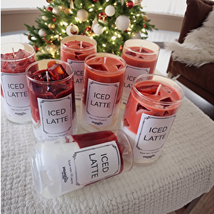 Buzlu Kahve Jel Mum Cam Bardak ,%100 Soyawax El Yapımı, Kahve Kokulu, 13x8