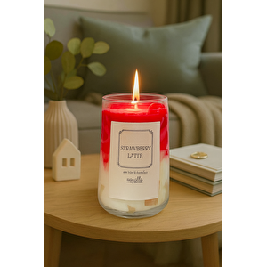 Buzlu Çilek Jel Mum Cam Bardak ,%100 Soyawax El Yapımı, Çilek Kokulu, 13x8 Pembe