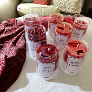 Buzlu Çilek Jel Mum Cam Bardak ,%100 Soyawax El Yapımı, Çilek Kokulu, 13x8 Pembe