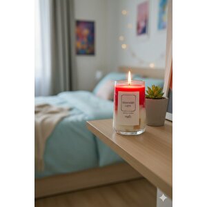 Buzlu Çilek Jel Mum Cam Bardak ,%100 Soyawax El Yapımı, Çilek Kokulu, 13x8 Pembe