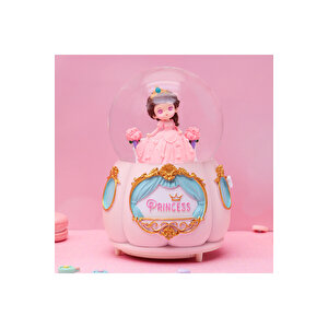 Prenses Orta Boy Kar Küresi Işıklı, Müzikli, Pembe, 12x8 Pembe