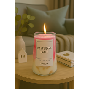 Buzlu Ahududu Jel Mum Cam Bardak ,%100 Soyawax El Yapımı, Çilek Kokulu, 13x8 Pembe