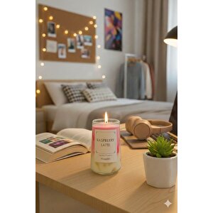 Buzlu Ahududu Jel Mum Cam Bardak ,%100 Soyawax El Yapımı, Çilek Kokulu, 13x8 Pembe