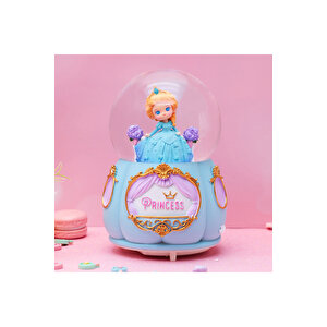 Prenses Orta Boy Kar Küresi Işıklı, Müzikli, Mavi, 12x8 Mavi