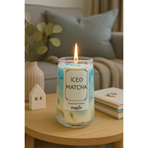 Buzlu Yaban Mersini Jel Mum Cam Bardak ,%100 Soyawax El Yapımı, Okyanus Kokulu, 13x8 Pembe