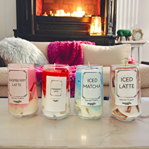 Buzlu Yaban Mersini Jel Mum Cam Bardak ,%100 Soyawax El Yapımı, Okyanus Kokulu, 13x8 Pembe