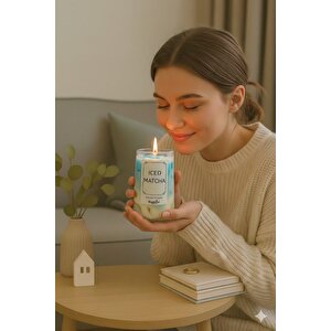 Buzlu Yaban Mersini Jel Mum Cam Bardak ,%100 Soyawax El Yapımı, Okyanus Kokulu, 13x8 Pembe