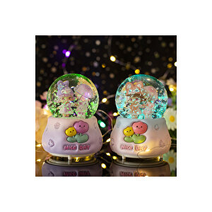Tavşan Ve Kız Orta Boy Kar Küresi Işıklı, Müzikli, Pembe, 12x8 Pembe