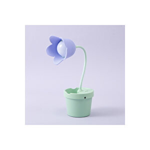 Laleli Masa Lambası Ve Kalemlik, Mavi, 35x10, Mavi