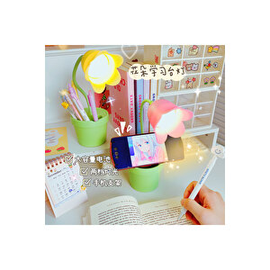 Laleli Masa Lambası Ve Kalemlik, Mavi, 35x10, Mavi