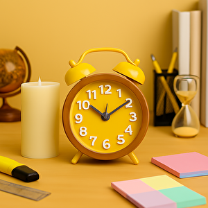 Yuvarlak Alarmlı Metal Masa Saati, Sarı, 15x10 Sarı