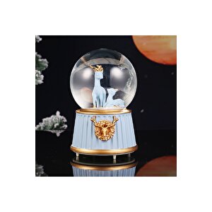 Geyik Ve Yavrusu Orta Boy Kar Küresi Işıklı, Müzikli, Mavi, 12x8 Mavi