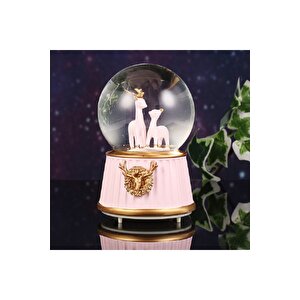 Geyik Ve Yavrusu Orta Boy Kar Küresi Işıklı, Müzikli, Pembe, 12x8 Pembe