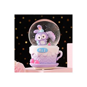 Tavşan Orta Boy Kar Küresi Işıklı, Müzikli, Mor, 12x8 Mor