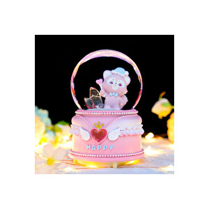 Panda Orta Boy Kar Küresi Işıklı, Müzikli, Pembe, 12x8 Pembe