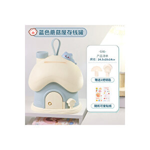 Kedili Ev Kilitli Ve Askılı Kumbara Işıklı Ve Yapışkanlı, Mavi, 25x18 Mavi