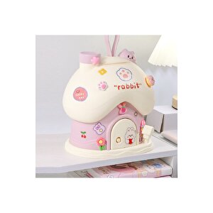 Kedili Ev Kilitli Ve Askılı Kumbara Işıklı Ve Yapışkanlı, Pembe, 25x18 Pembe