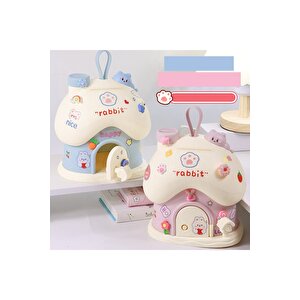 Kedili Ev Kilitli Ve Askılı Kumbara Işıklı Ve Yapışkanlı, Pembe, 25x18 Pembe