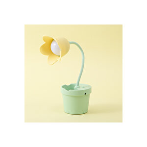 Laleli Masa Lambası Ve Kalemlik, Sarı, 35x10, Sarı