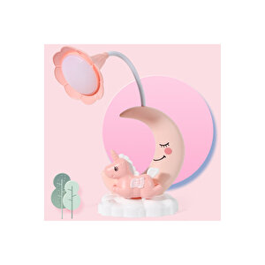 Unicorn Ve Ay Masa Lambası, 20x17, Pembe