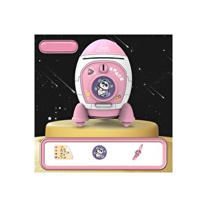 Roket Kilitli Kumbara Işıklı Ve Yapışkanlı, Pembe, 19x13 Pembe