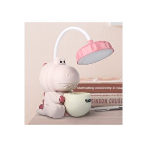 Hipopotam Masa Lambası, Kalemlik Ve Kalemtıraş, Pembe, 25x8, Pembe