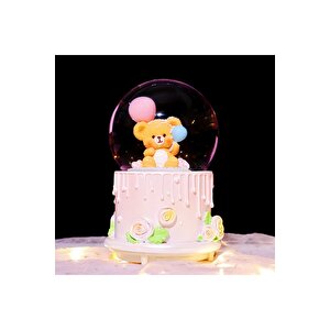 Ayıcıklı Orta Boy Kar Küresi Işıklı, Müzikli, Sarı, 12x8 Sarı