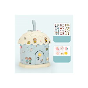 Sevimli Ev Kilitli Ve Askılı Kumbara Işıklı Ve Yapışkanlı, Mavi 26x18- Mavi