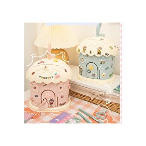 Sevimli Ev Kilitli Ve Askılı Kumbara Işıklı Ve Yapışkanlı, Mavi 26x18- Mavi