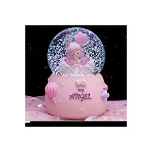 Melek Orta Boy Kar Küresi Işıklı, Müzikli, Pembe, 12x8 Pembe