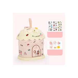 Sevimli Ev Kilitli Ve Askılı Kumbara Işıklı Ve Yapışkanlı, Pembe, 26x18- Pembe