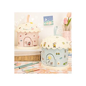 Sevimli Ev Kilitli Ve Askılı Kumbara Işıklı Ve Yapışkanlı, Pembe, 26x18- Pembe