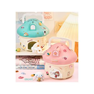 Mantar Ev Kilitli Ve Askılı Kumbara Işıklı Ve Yapışkanlı, Pembe, 19x17 Pembe