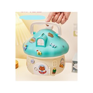 Mantar Ev Kilitli Ve Askılı Kumbara Işıklı Ve Yapışkanlı, Mavi, 19x17 Mavi