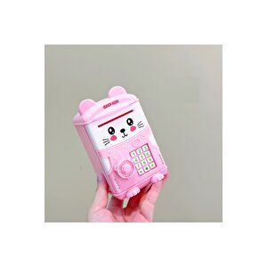 Mini Oyuncak Ayıcık Kumbara, Tuşsuz Ve Şifresiz, Pembe, 13x8- Pembe