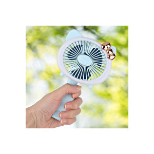 Kedili Portatif Mini Fan, 3 Kademeli, Usb Li Ve Şarj Edilebilir, Sarı, 17x11 Mavi