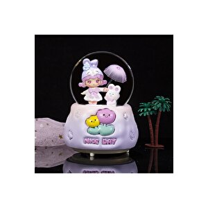 Tavşan Ve Kız Orta Boy Kar Küresi Işıklı, Müzikli, Mor, 12x8 Mor