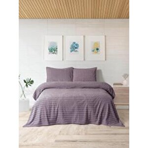 Modern Twıst 3 Parça Battaniye Seti 220x240cm Mürdüm Murdum